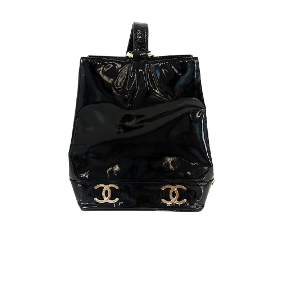 샤넬 빈티지 블랙 페이던트 6 CC 버킷 숄더백(Chanel Vintage Black Patent 6 CC Bucket Shoulder Bag)