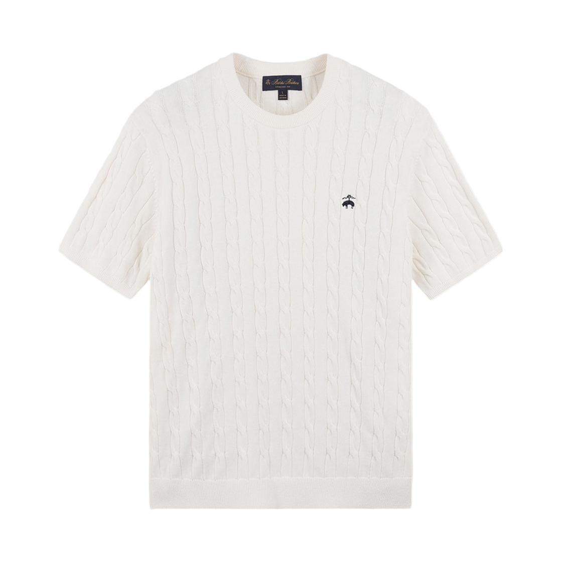 BBWRMO203A-ZWH BrooksBrothers Online Exclusive Cotton Cable Crewneck Short Sleeve Sweater White