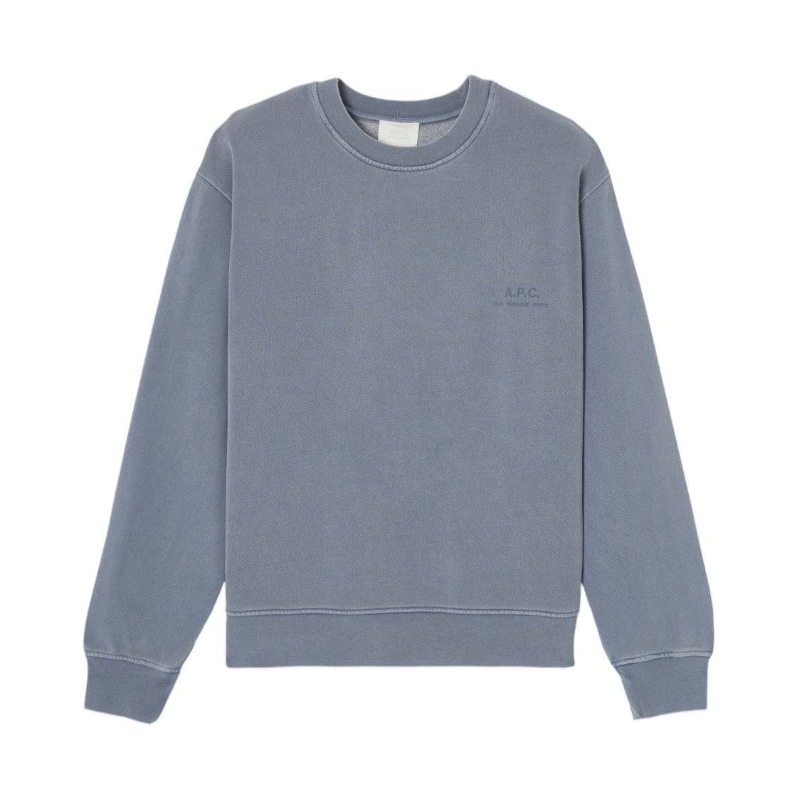 COHBT-H37058-IAC (W) A.P.C. Grey Blue Loose-Fit Sweatshirt with Small A.P.C. Logo Bleu Gris