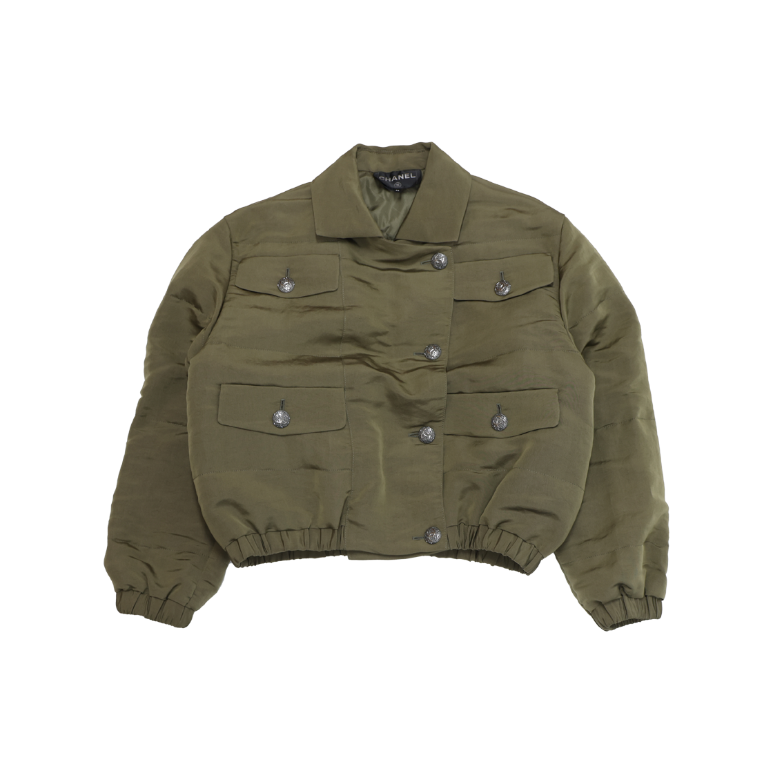 ITVQDC2S33ML Chanel P71655 Silk Olive Bomber Jacket