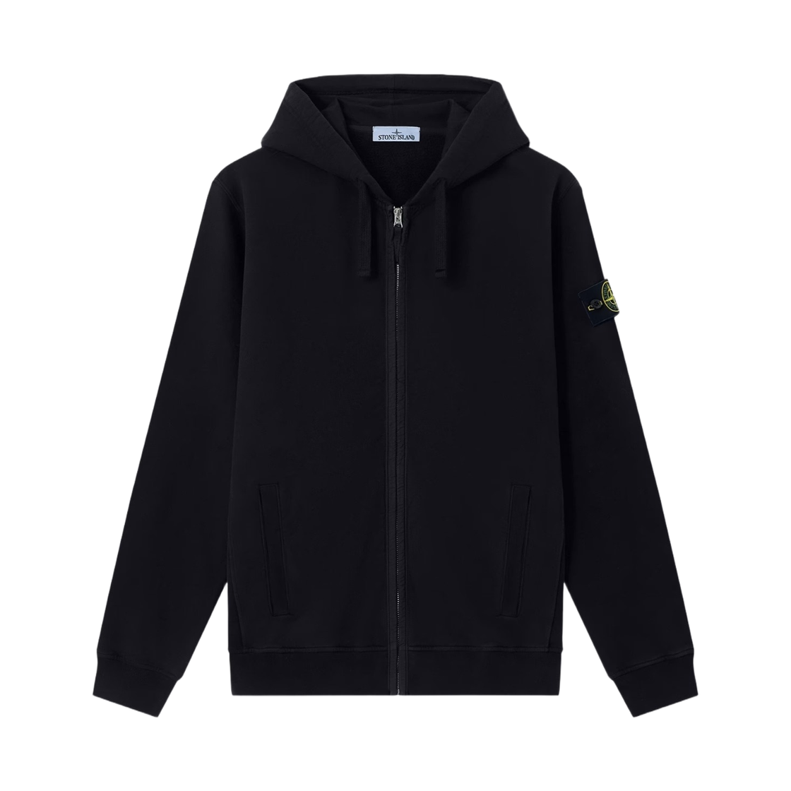 L2S1561000-67S0A20-V0029 Stone Island 6100067 Brushed Organic Cotton Fleece Regular Fit Sweatshirt with Hoode Zip and Ribbed Inserts Black - 26FW