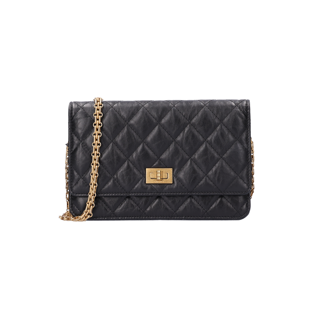 ITKNMWV726L9 Chanel A70328 2.55 Vintage Black Calfskin Chain Wallet