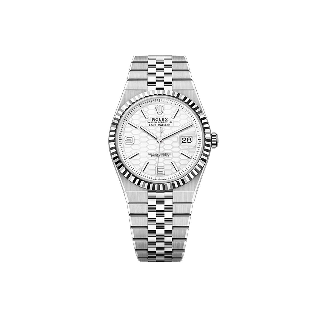 ITTRC8J3MDBN Rolex Land Dweller 40-127334 White Honeycomb Motif Arabic+Bar Flat Jubilee No. 8407