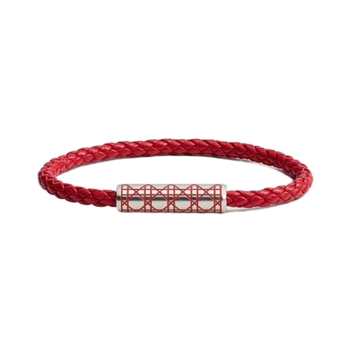 B3384HOMLE-D013 Dior Cannage Woven Leather Bracelet Calfskin Silver Finish Brass & Lacquer Red Silver Red