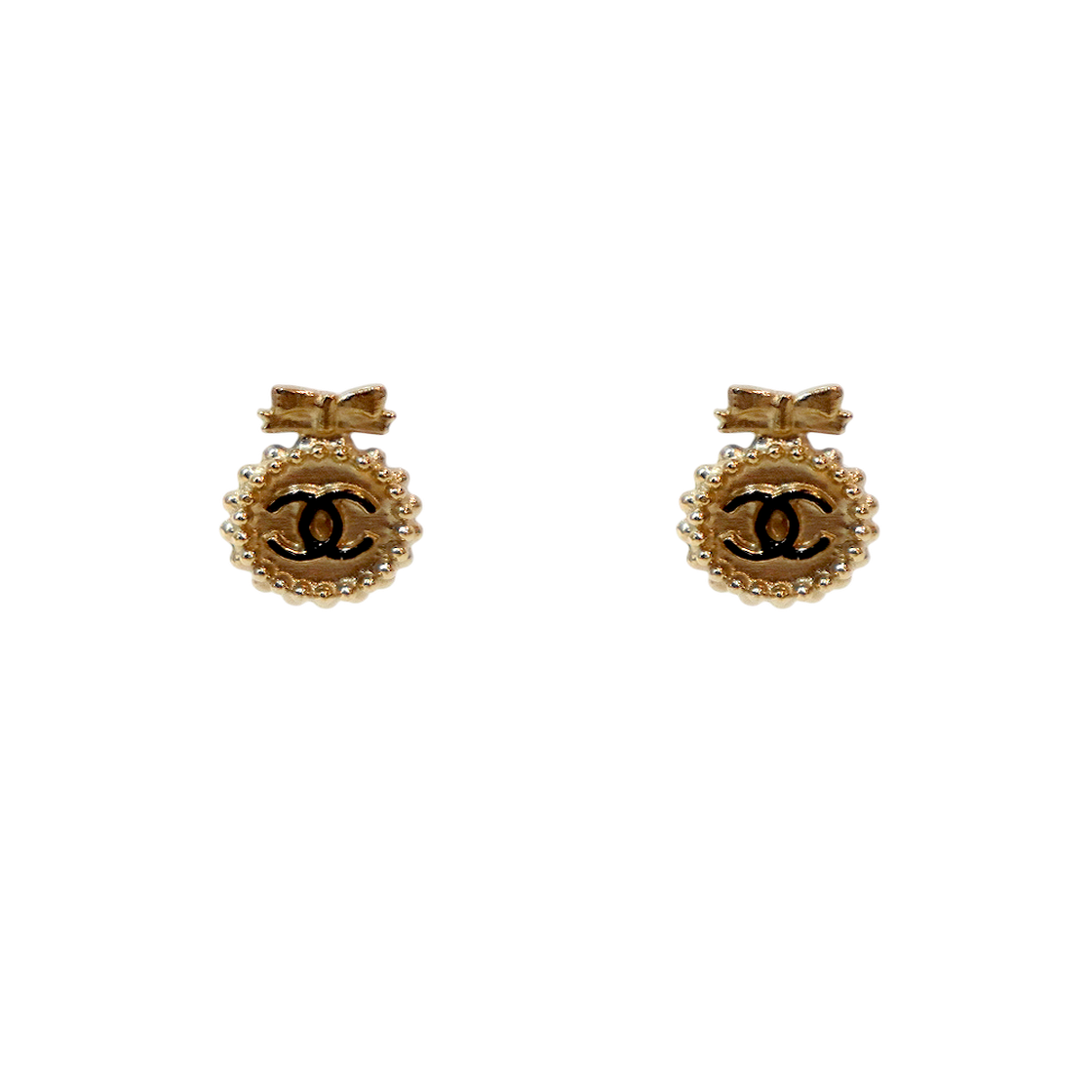 ITHMRL9PMRHW Chanel Ribbon CC Gold Earrings C-B62388