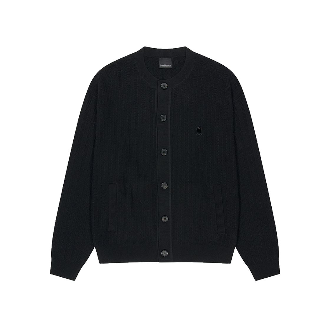 지오송지오 셈블런스 헤링본 카라리스 가디건 블랙 ZI5KT801BK(ZIOSONGZIO SEMBLANCE Herringbone Collarless Cardigan Black)