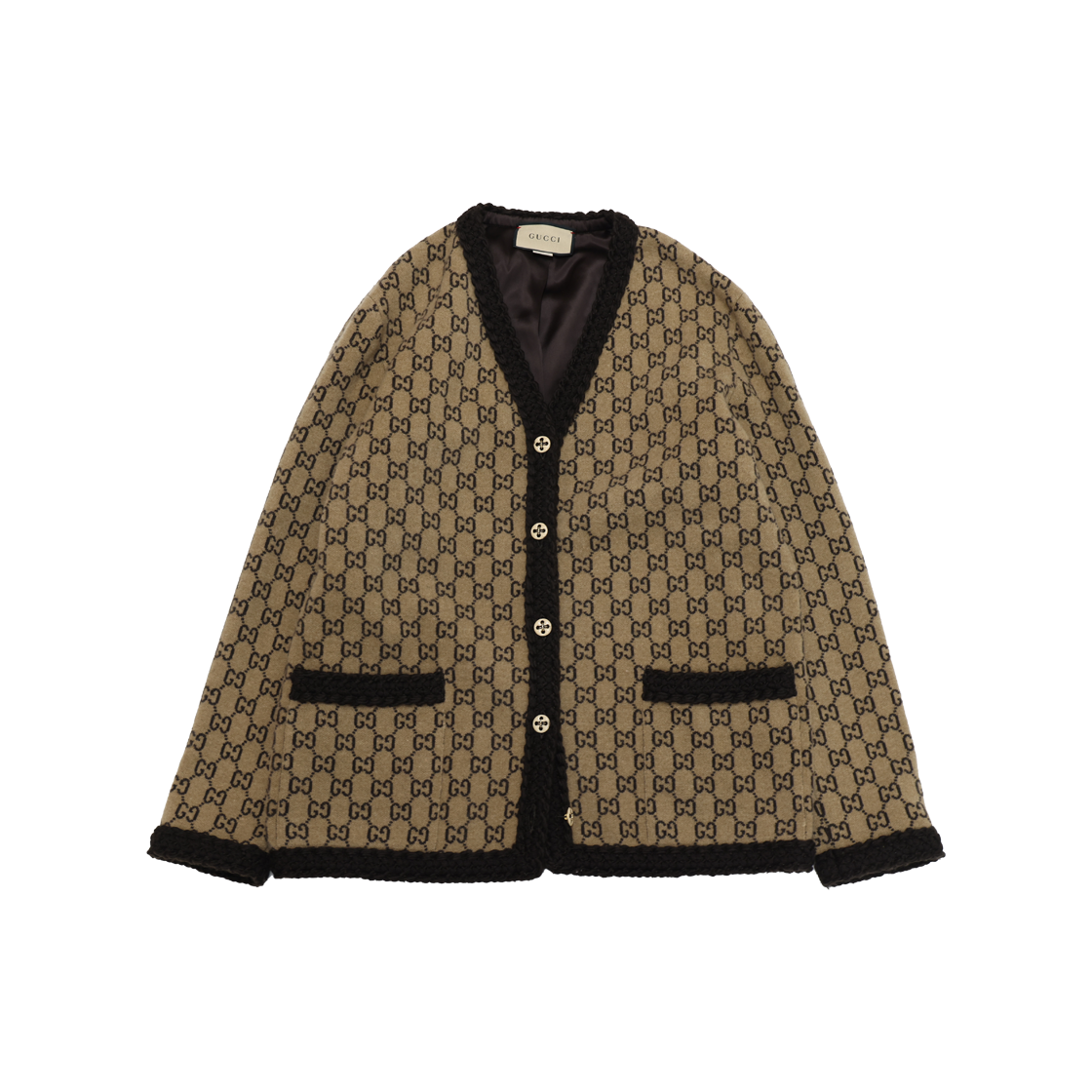 ITD6LWF7969F Gucci 644570 GG Knit Cardigan in Brown Beige