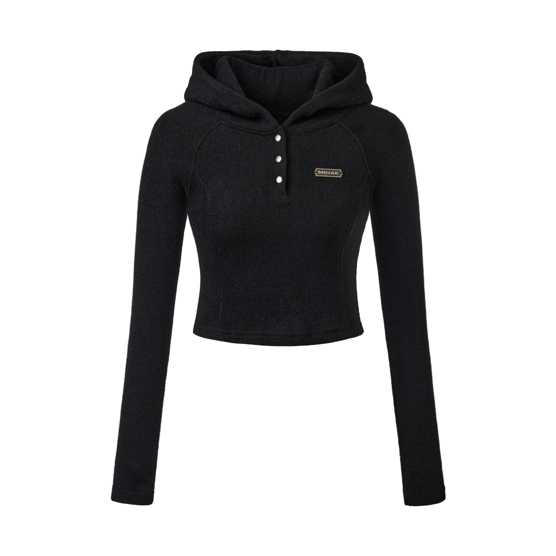25FMWHT-2100BK MIHAK Metal Label Warm Touch Crop Hoodie Black