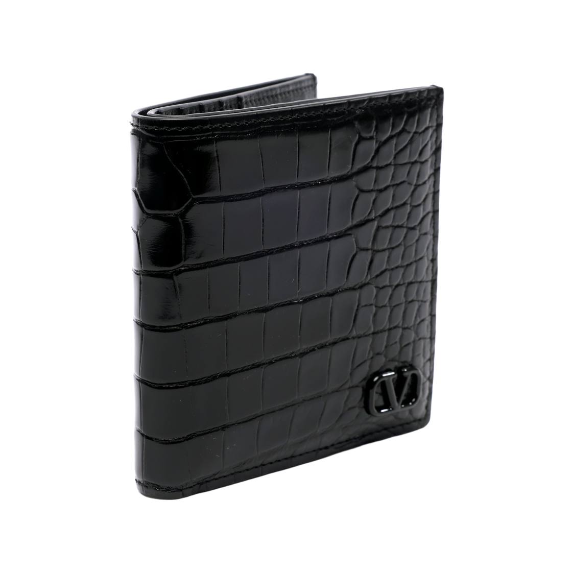 [25% 쿠폰] 발렌티노 브이로고 크로커다일 반지갑 블랙([25% 쿠폰] Valentino Vlogo Crocodile Bi-Fold Wallet Black) - 3