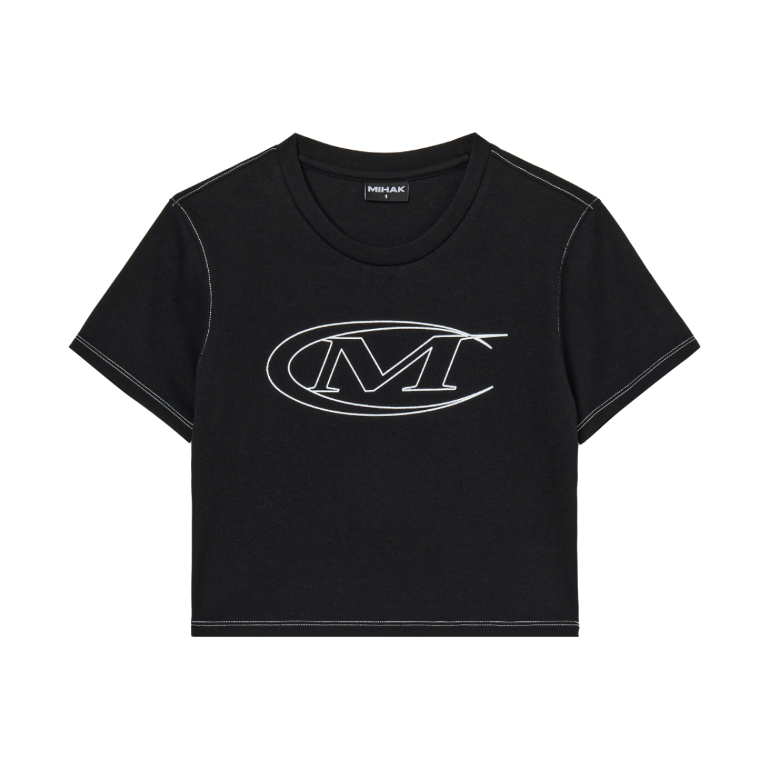 26SMWT-2205BK MIHAK Stroke Logo Stitch Crop T-shirt Black