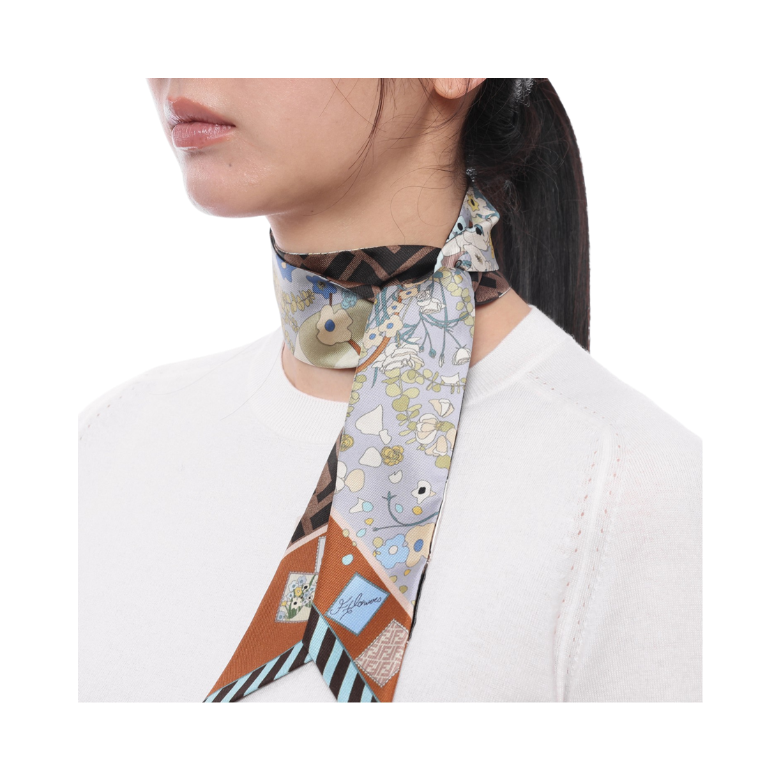 [25% 쿠폰] (W) 펜디 래피 실크 스카프 블루([25% 쿠폰] (W) Fendi Wrappy Silk Scarf Blue) - 5