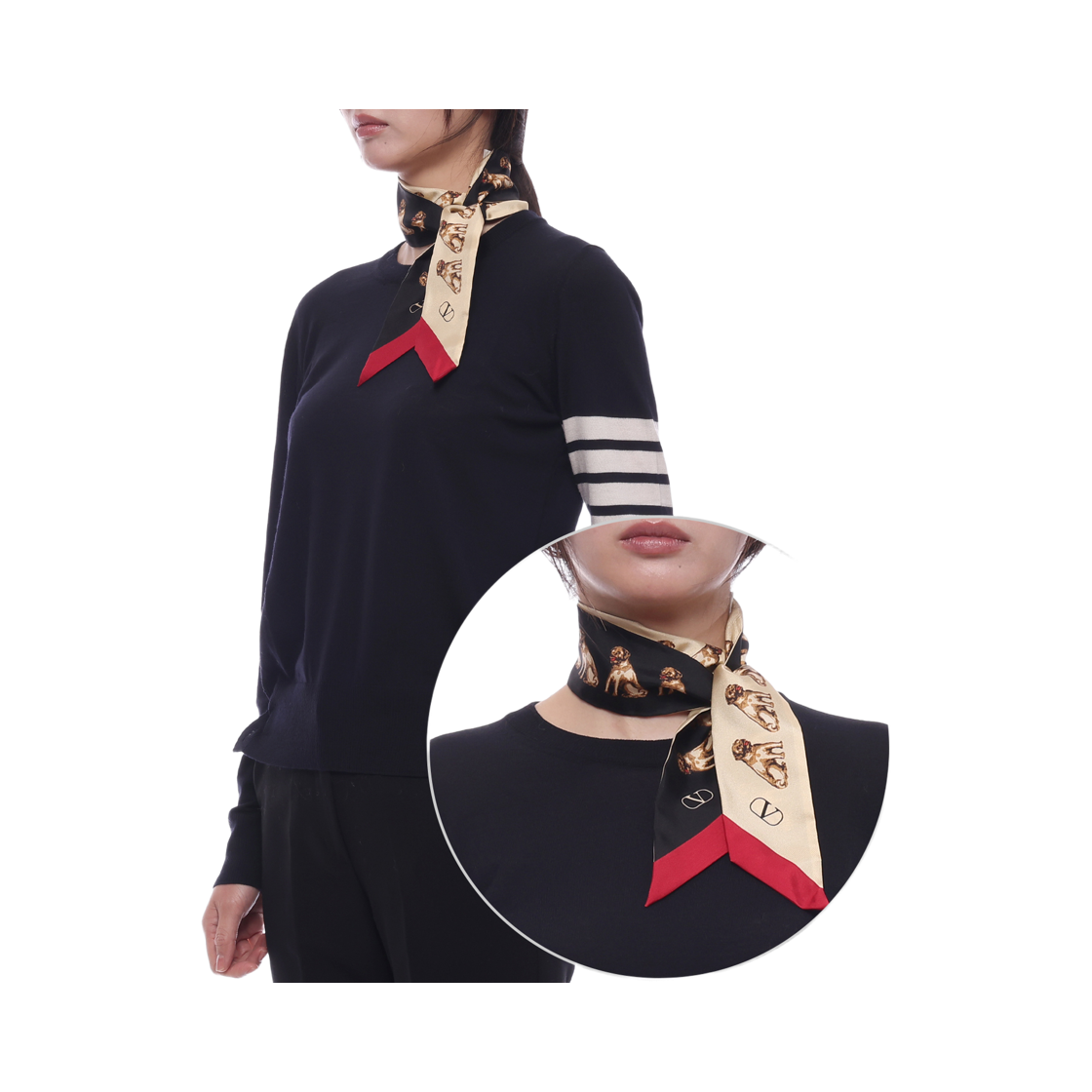 [25% 쿠폰] (W) 발렌티노 쁘띠 찰스 실크 방도 스카프 블랙 베이지([25% 쿠폰] (W) Valentino Petit Charles Silk Bandeau Scarf Black Beige) - 2