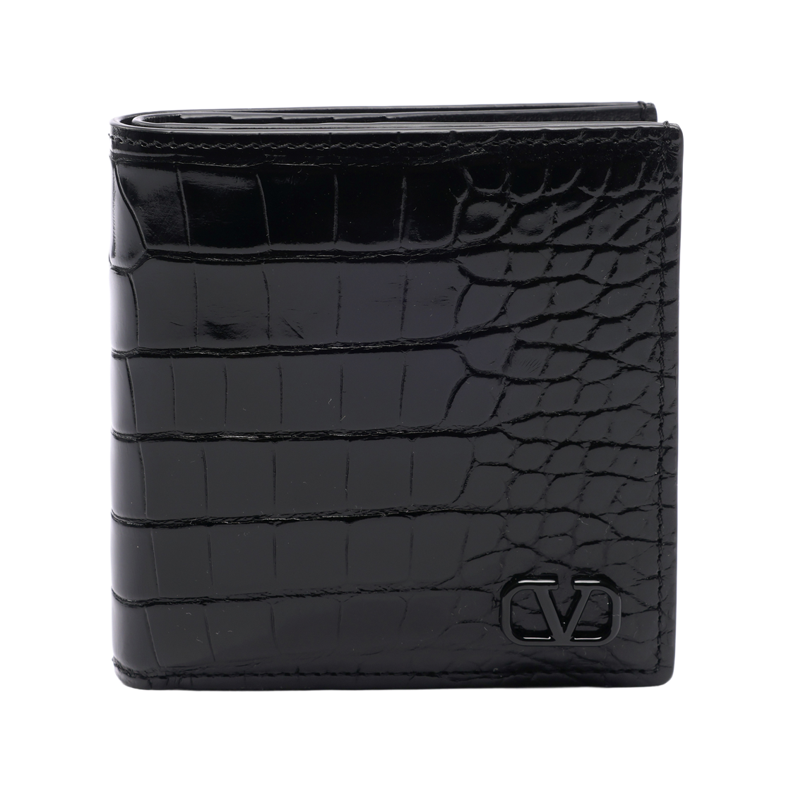 WY2P0578_FTN_0NO_21F [25% 쿠폰] Valentino Vlogo Crocodile Bi-Fold Wallet Black
