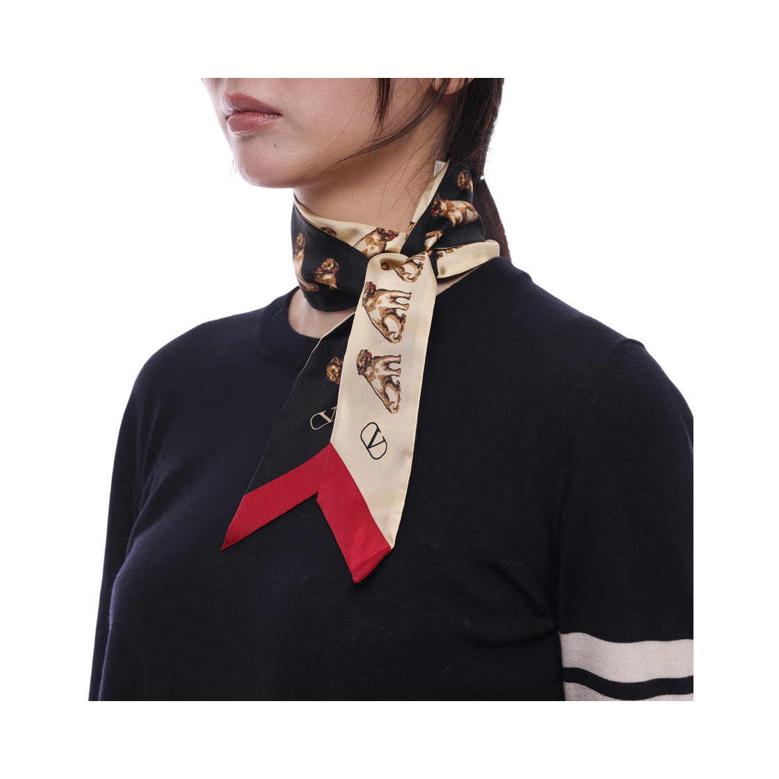 [25% 쿠폰] (W) 발렌티노 쁘띠 찰스 실크 방도 스카프 블랙 베이지([25% 쿠폰] (W) Valentino Petit Charles Silk Bandeau Scarf Black Beige) - 5