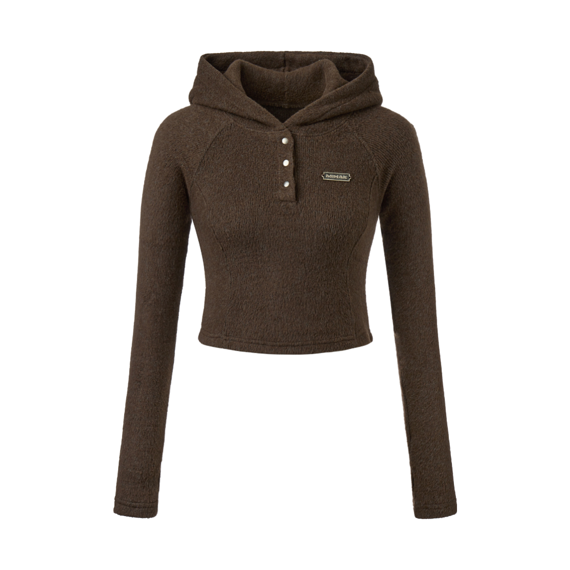 25FMWHT-2100BR MIHAK Metal Label Warm Touch Crop Hoodie Brown