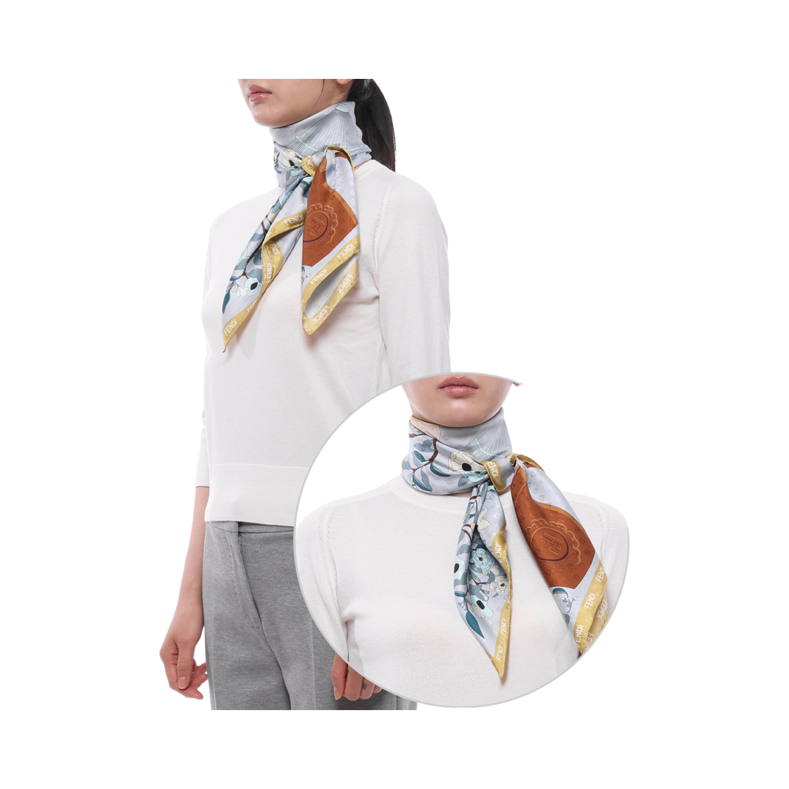 [25% 쿠폰] (W) 펜디 가드닝 실크 스카프 라이트 블루([25% 쿠폰] (W) Fendi Gardening Silk Scarf Light Blue) - 2