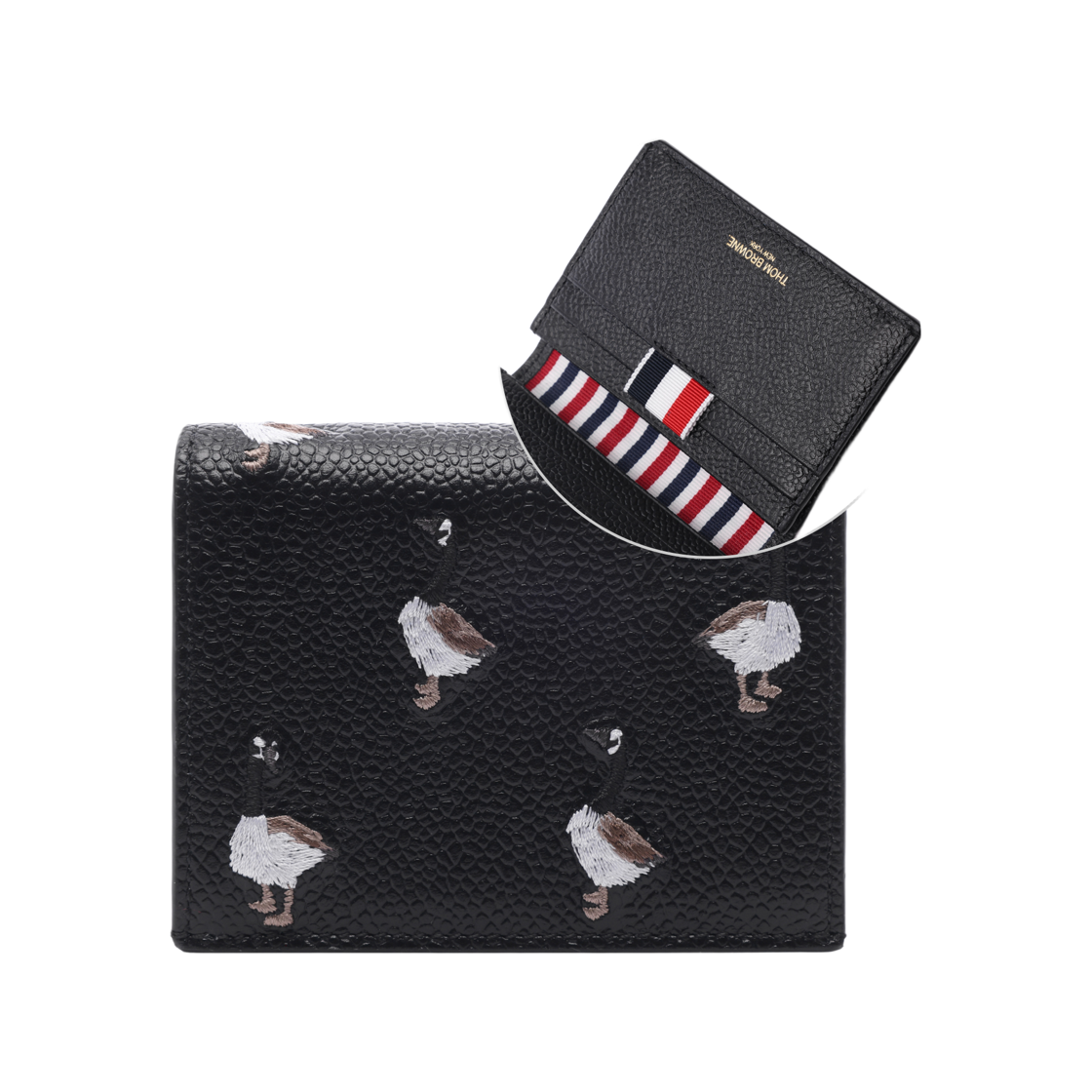 [25% 쿠폰] 톰브라운 페블 그레인 구스 자수 더블 카드 홀더 블랙([25% 쿠폰] Thom Browne Pebble Grain Goose Embroidery Double Card Holder Black) - 2