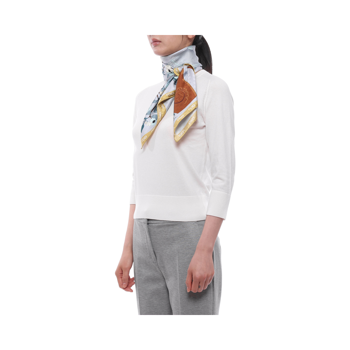 [25% 쿠폰] (W) 펜디 가드닝 실크 스카프 라이트 블루([25% 쿠폰] (W) Fendi Gardening Silk Scarf Light Blue) - 4