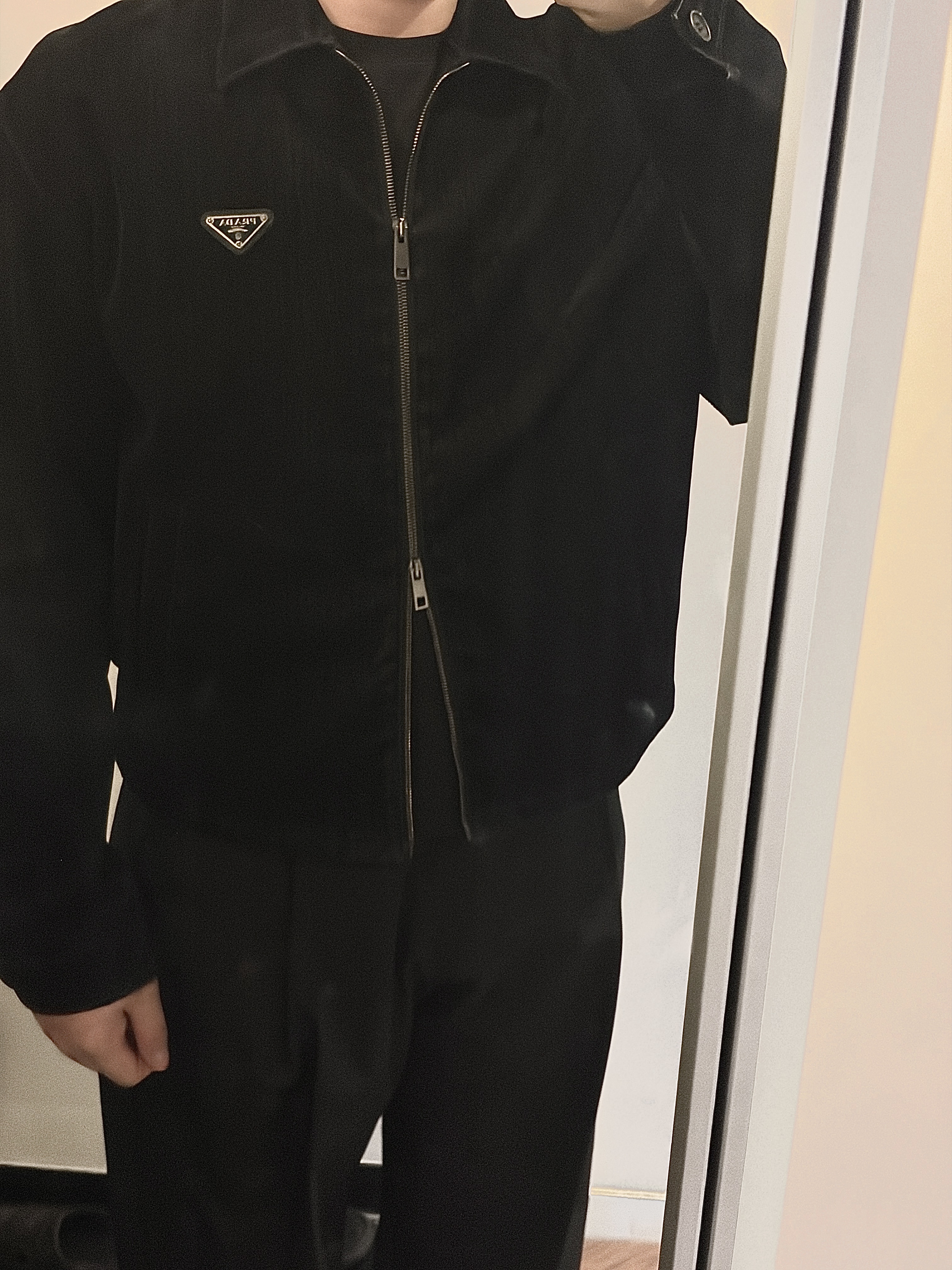 Ader Error Product 76 Noir, Prada Velvet Denim Blouson Jacket Black 착용 스타일 - 2