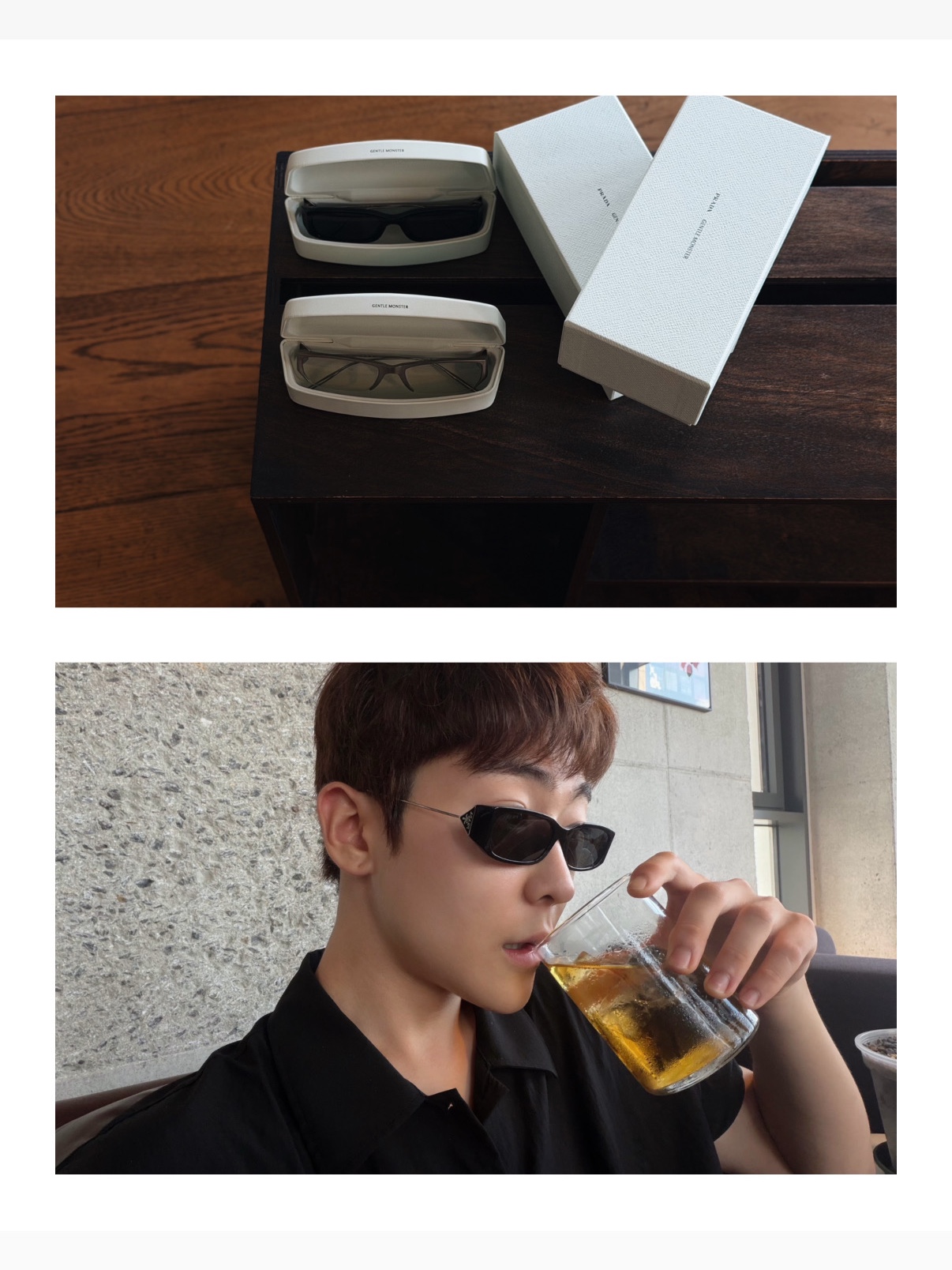 Gentle Monster x Prada 1 01 Black Black 착용 스타일 - 4