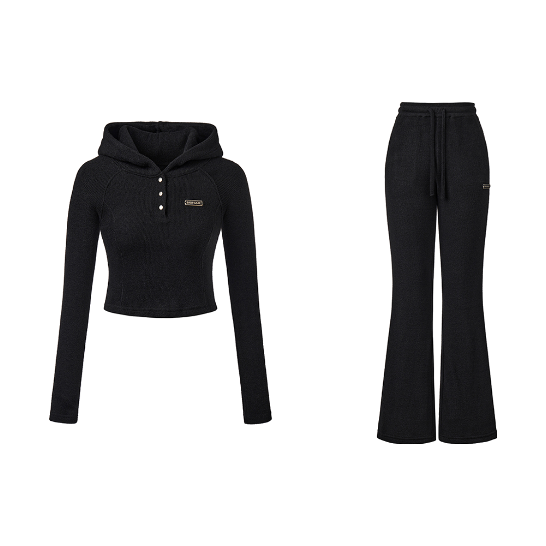 25FMWSET-002BK MIHAK Metal Label Warm Touch Hoodie & Bootcut Set Black