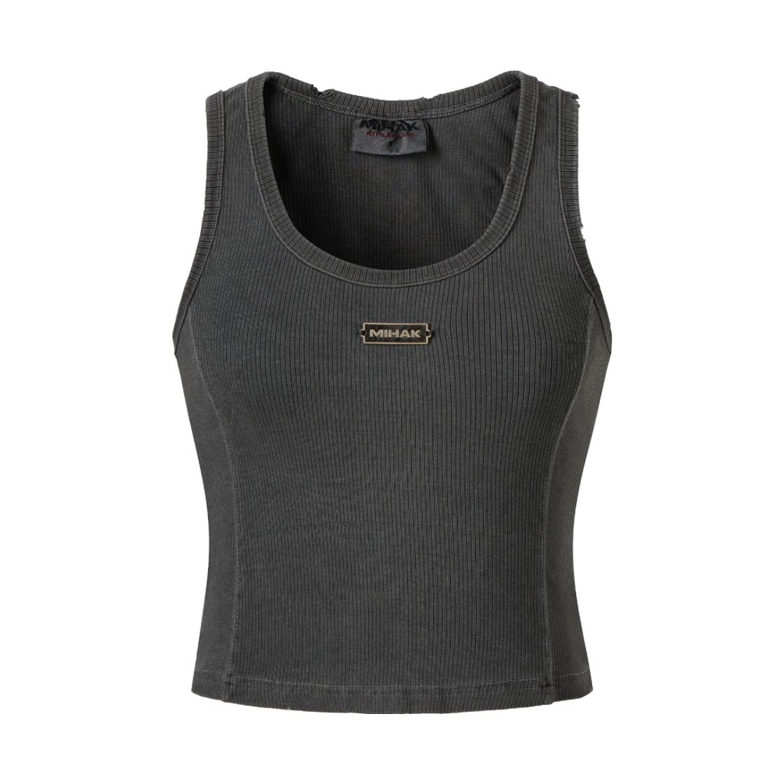 25FMWS-2300CH MIHAK Metal Label Pigment Dyeing Crop Tank Top Charcoal