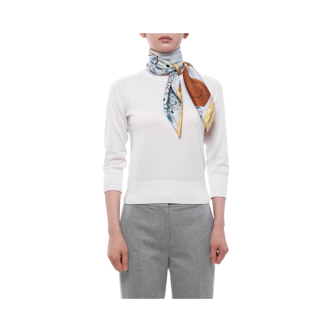 [25% 쿠폰] (W) 펜디 가드닝 실크 스카프 라이트 블루([25% 쿠폰] (W) Fendi Gardening Silk Scarf Light Blue) - 3