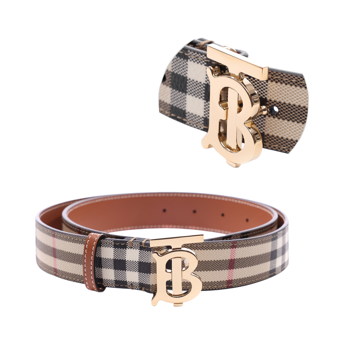 [25% 쿠폰] 버버리 빈티지 체크 캔버스 벨트 아카이브 베이지 라이트 골드([25% 쿠폰] Burberry Vintage Check Canvas Belt Archive Beige Light Gold) - 2