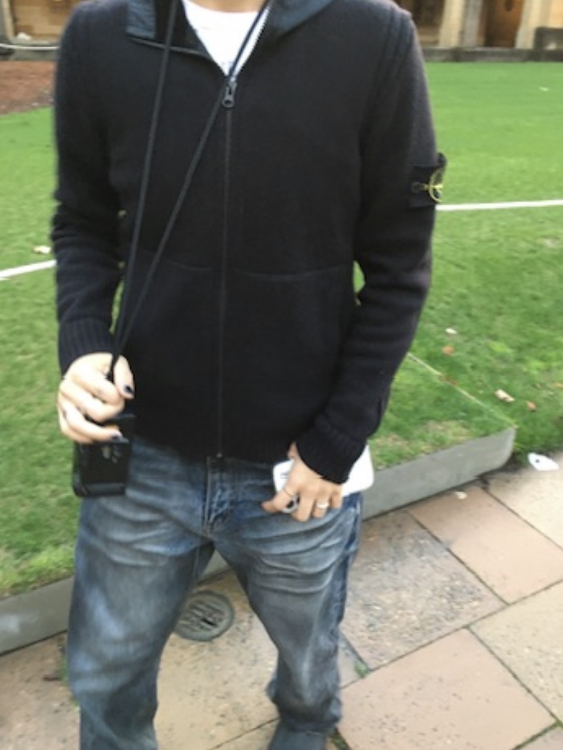 Cornerbless Regular Sagging Dirty Denim Pants Dark Blue 착용 스타일 - 2