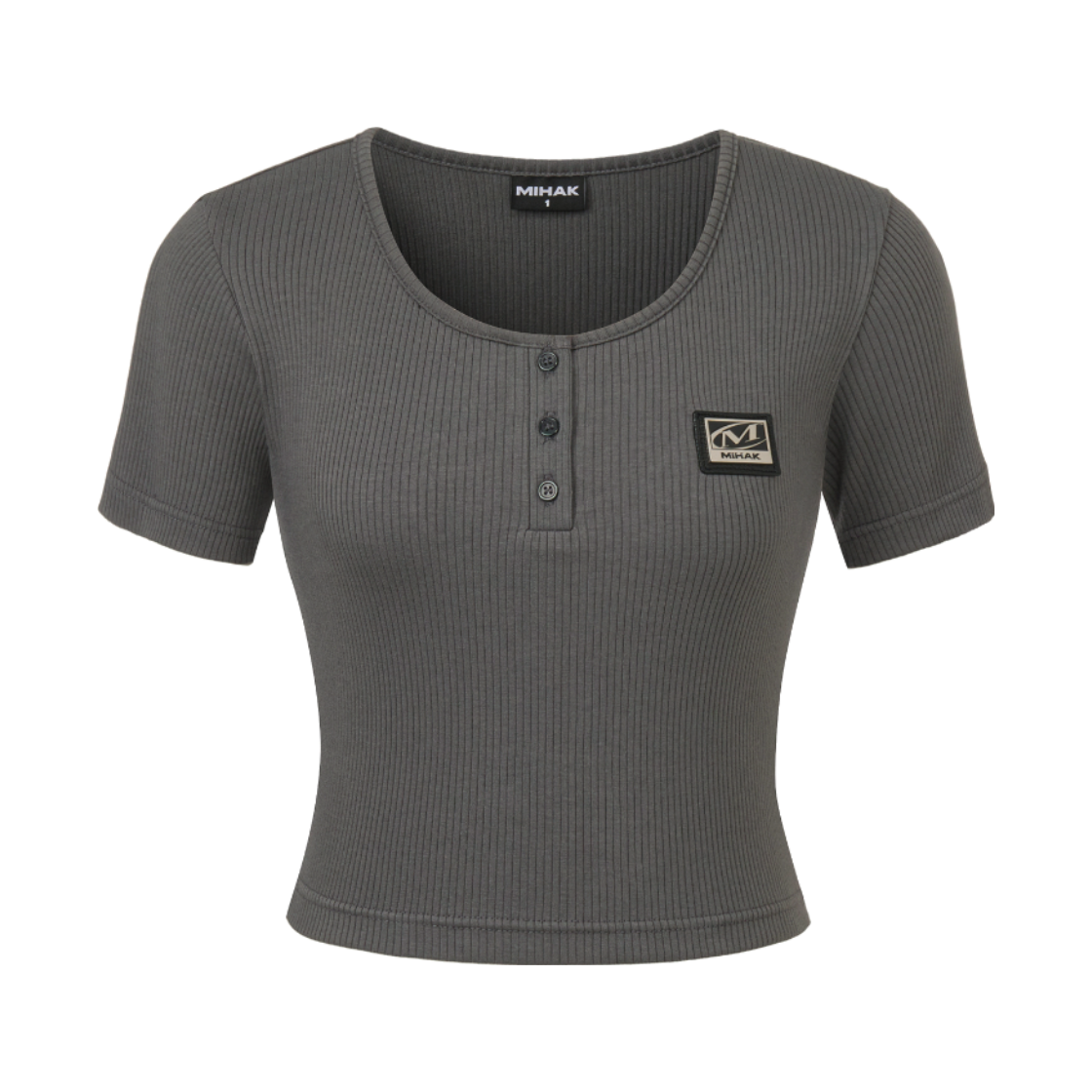 26SMWT-2207CH MIHAK Metal Plate Crop Henley Neck T-shirt Charcoal