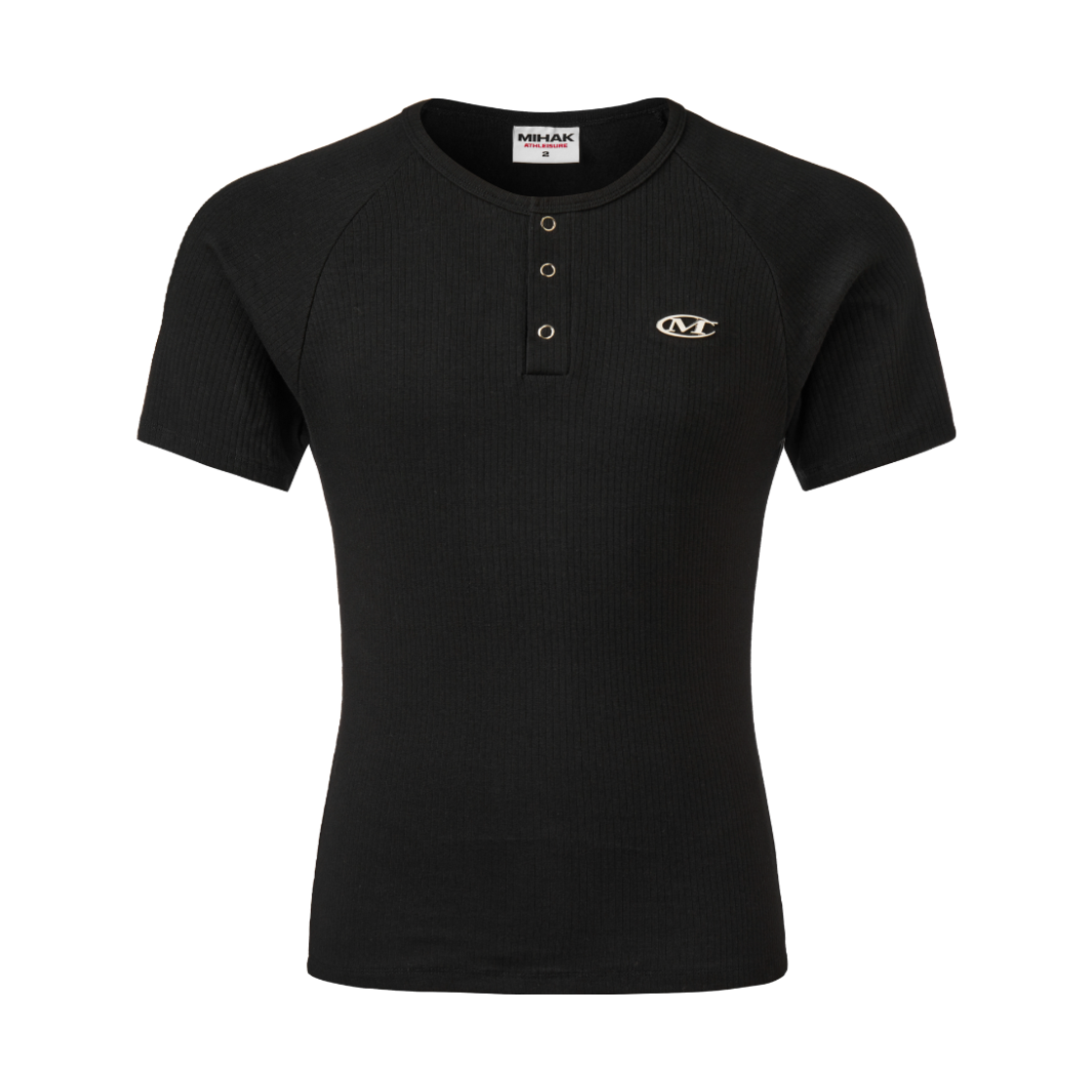 25SMT-1207BK MIHAK Metal Logo Muscle Fit Henley Neck T-shirt Black