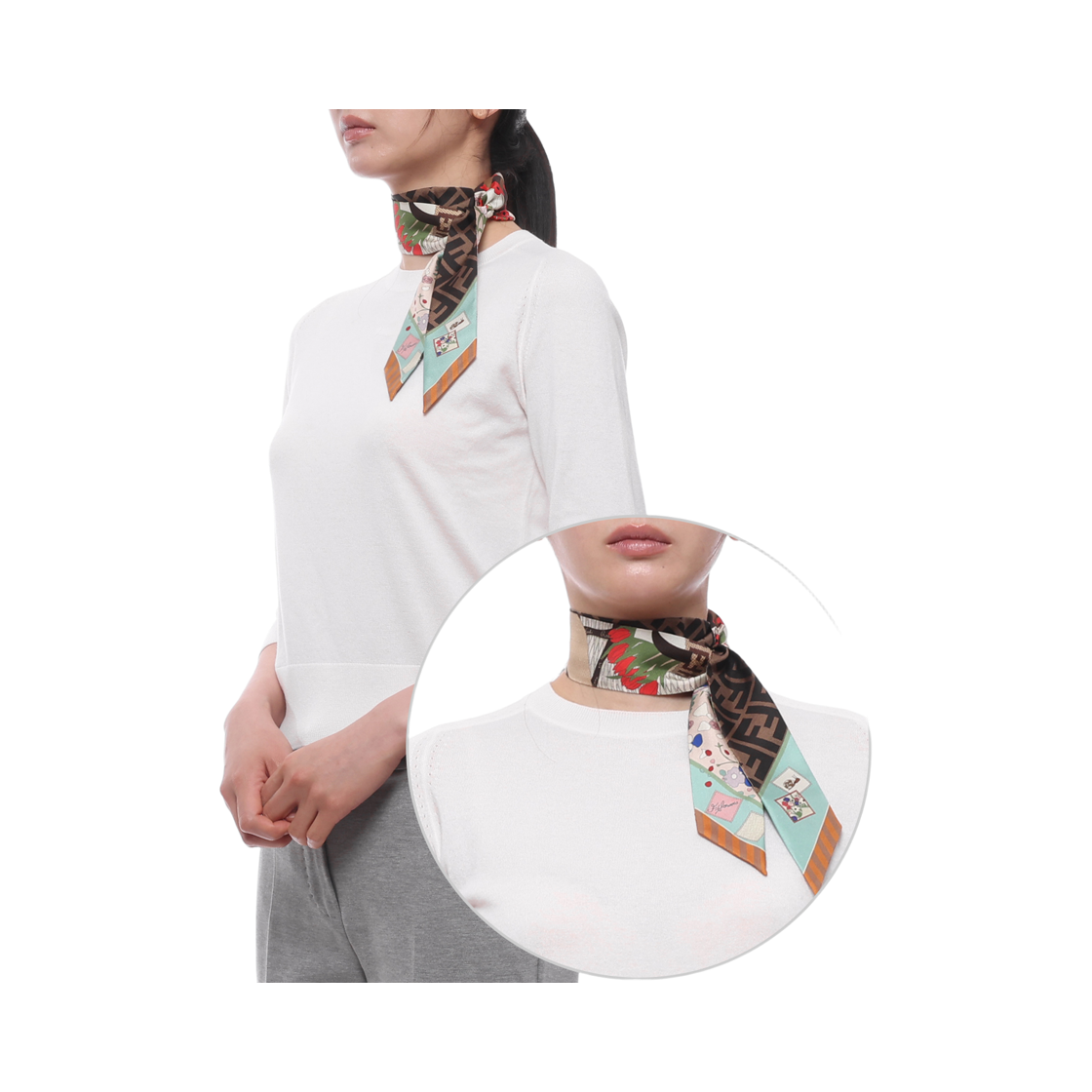 [25% 쿠폰] (W) 펜디 래피 실크 스카프 그린([25% 쿠폰] (W) Fendi Wrappy Silk Scarf Green) - 2