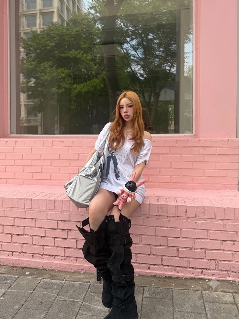 Sculptor Broken Girls Roll Up Tee Dirty White 착용 스타일 - 2