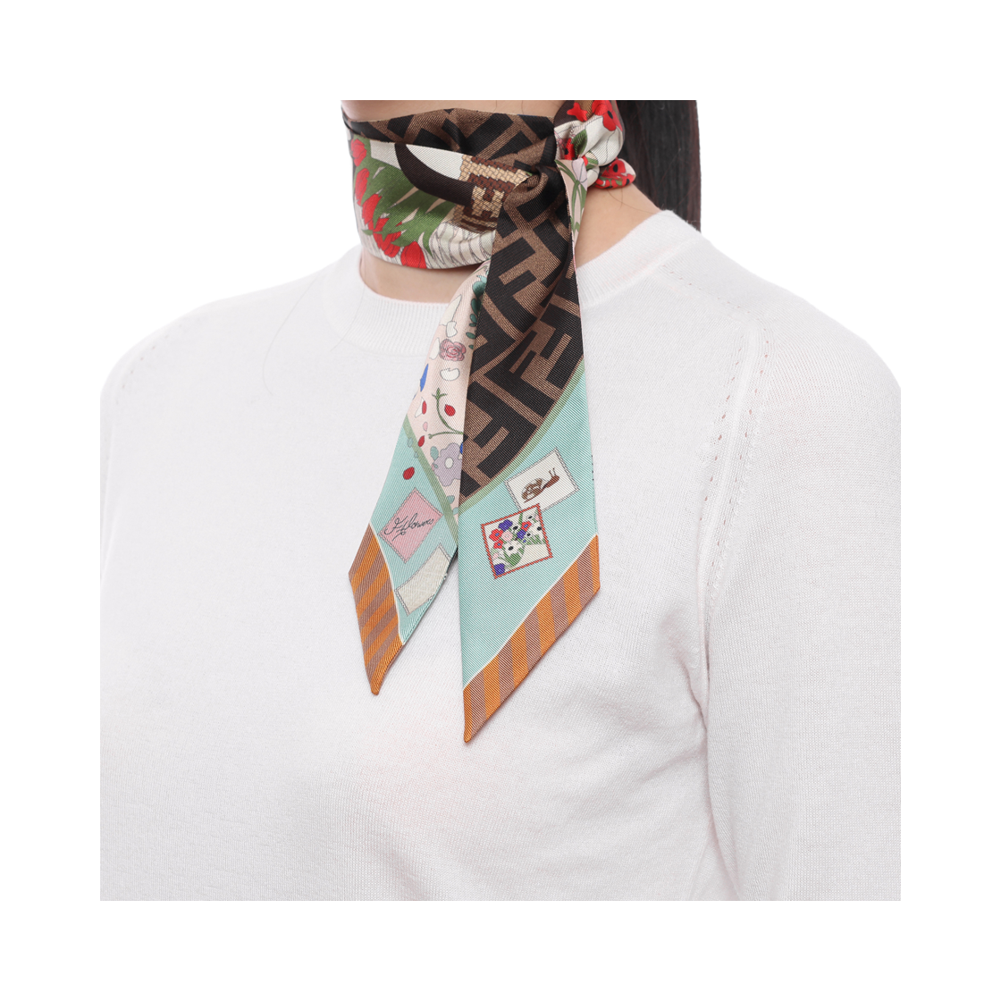 [25% 쿠폰] (W) 펜디 래피 실크 스카프 그린([25% 쿠폰] (W) Fendi Wrappy Silk Scarf Green) - 6