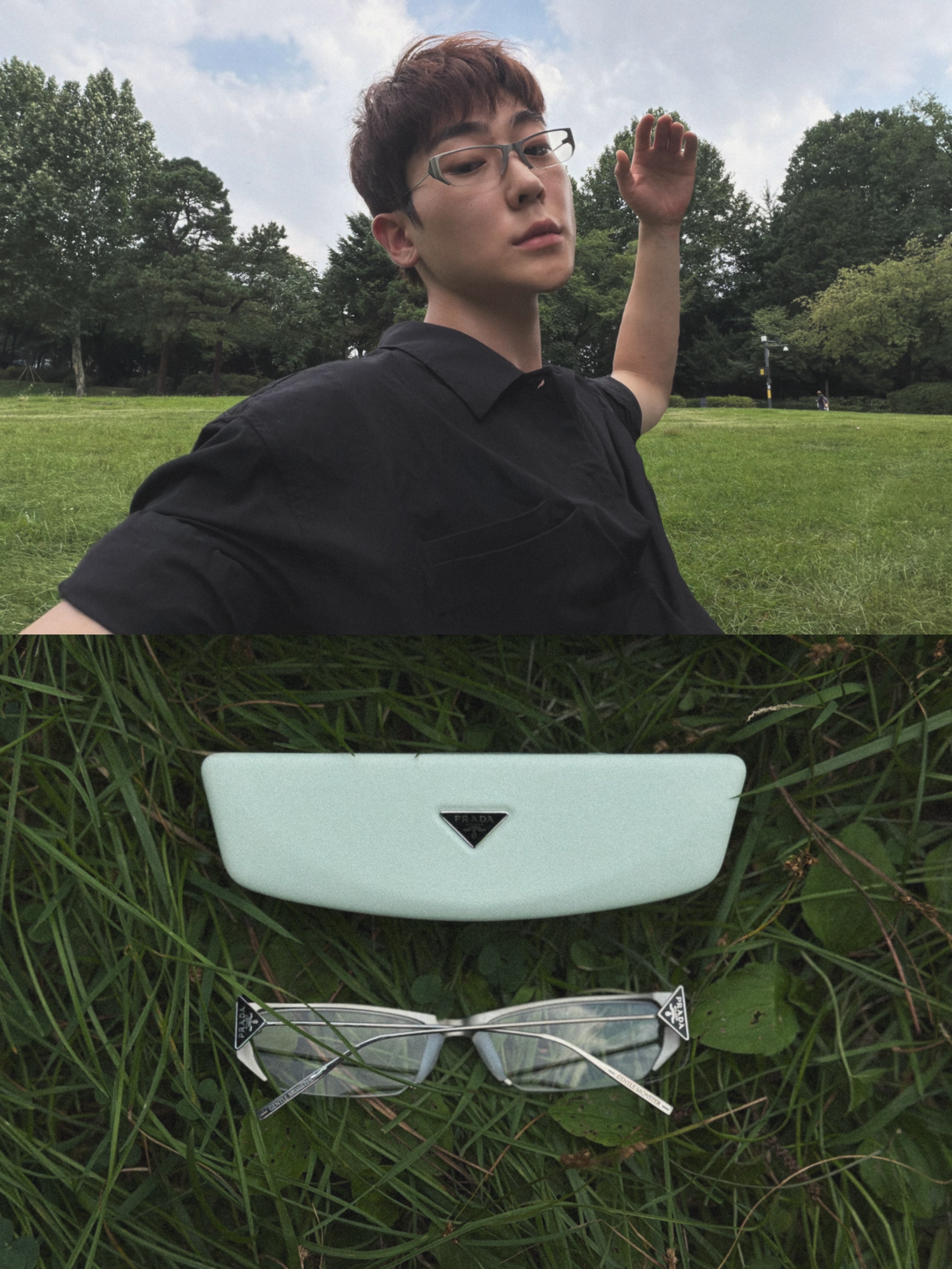 Gentle Monster x Prada 2 A02 Silver Clear 착용 스타일 - 5
