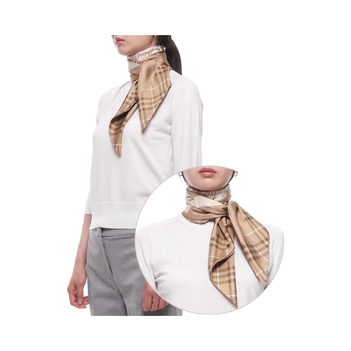 [25% 쿠폰] 버버리 아카이브 나이트 실크 스카프 핀치 베이지([25% 쿠폰] Burberry Archive Knight Silk Scarf Finch Beige) - 2