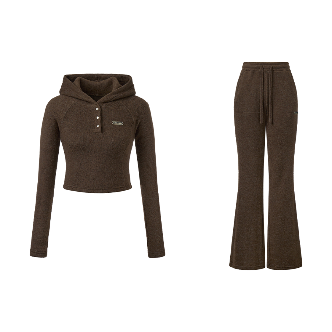 25FMWSET-002BR MIHAK Metal Label Warm Touch Hoodie & Bootcut Set Brown