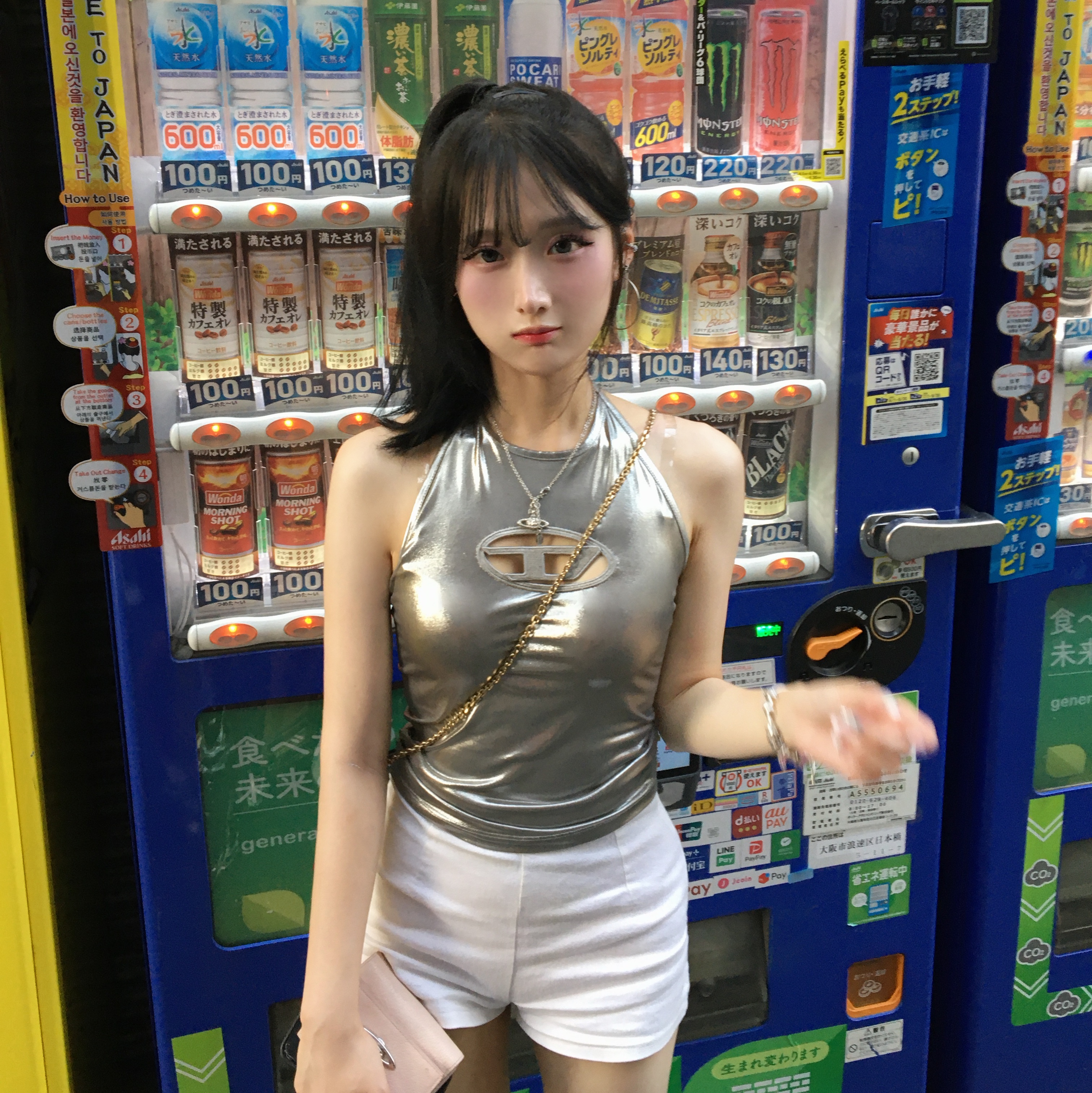 (W) Diesel T-Salila-Od Logo Tank Top Silver 착용 스타일