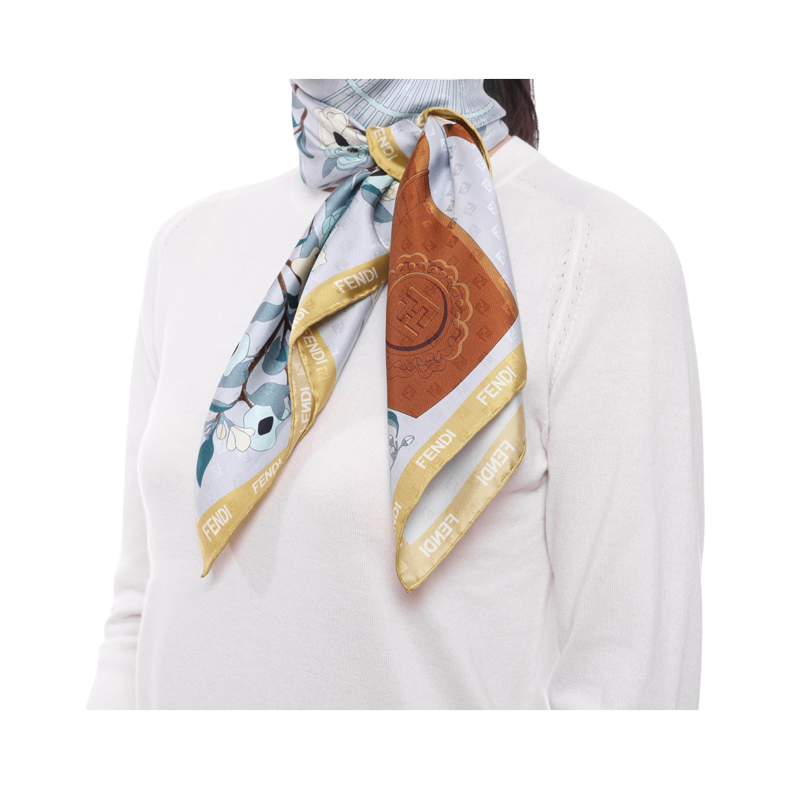 [25% 쿠폰] (W) 펜디 가드닝 실크 스카프 라이트 블루([25% 쿠폰] (W) Fendi Gardening Silk Scarf Light Blue) - 6