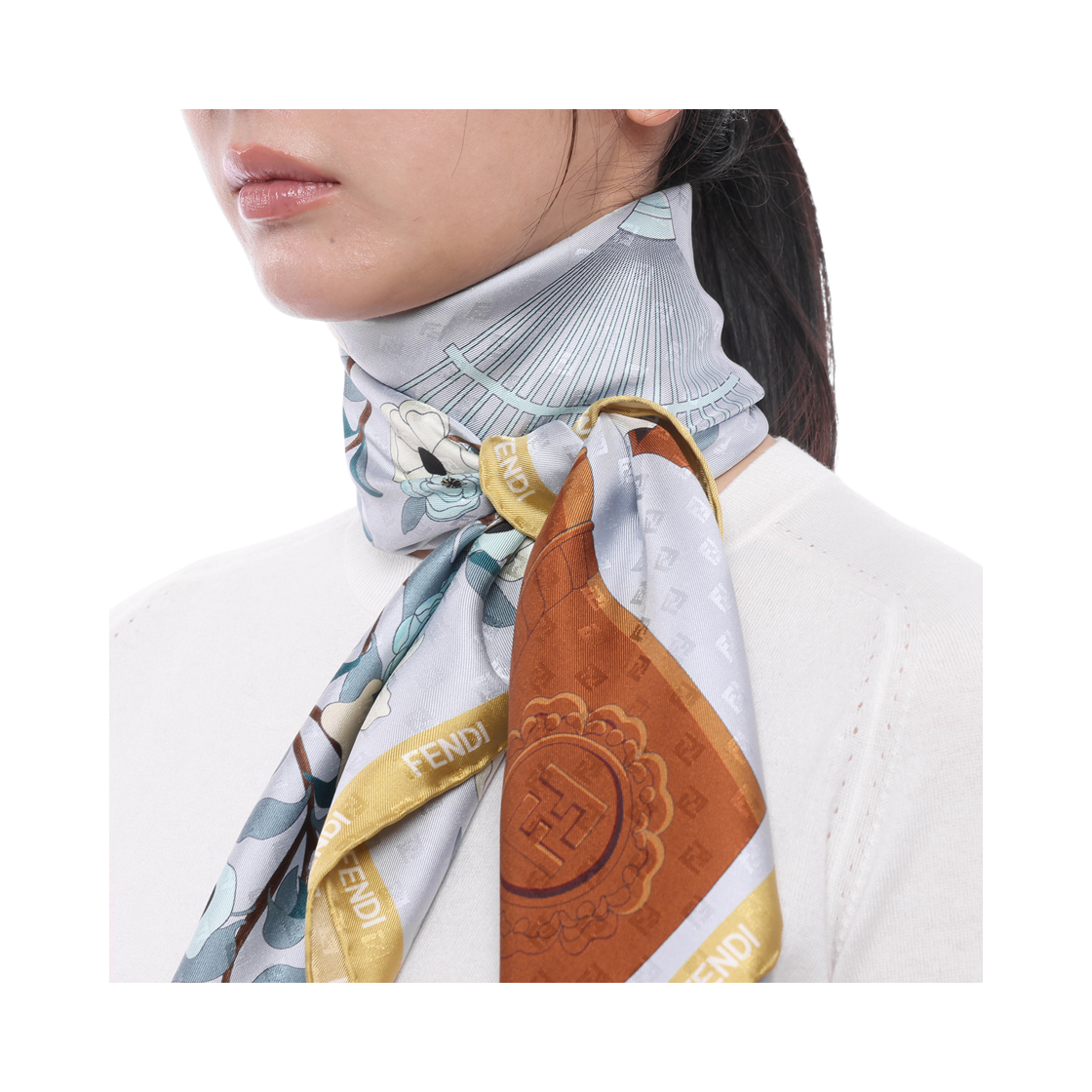[25% 쿠폰] (W) 펜디 가드닝 실크 스카프 라이트 블루([25% 쿠폰] (W) Fendi Gardening Silk Scarf Light Blue) - 5