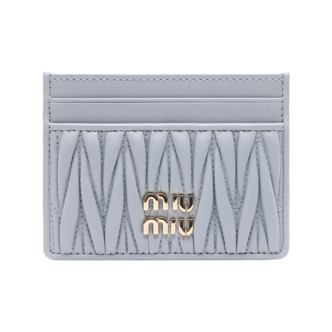 5MC076 AFPP F0164 26F [25% 쿠폰] Miu Miu Matelasse Nappa Leather Card Holder Pearl Gray