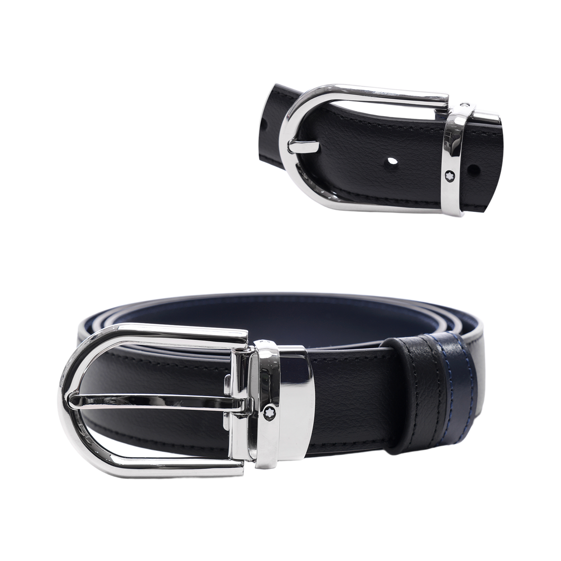 [25% 쿠폰] 몽블랑 홀스슈 버클 30mm 리버시블 레더 벨트 블랙 블루([25% 쿠폰] Montblanc Horseshoe Buckle 30mm Reversible Leather Belt Black Blue) - 2
