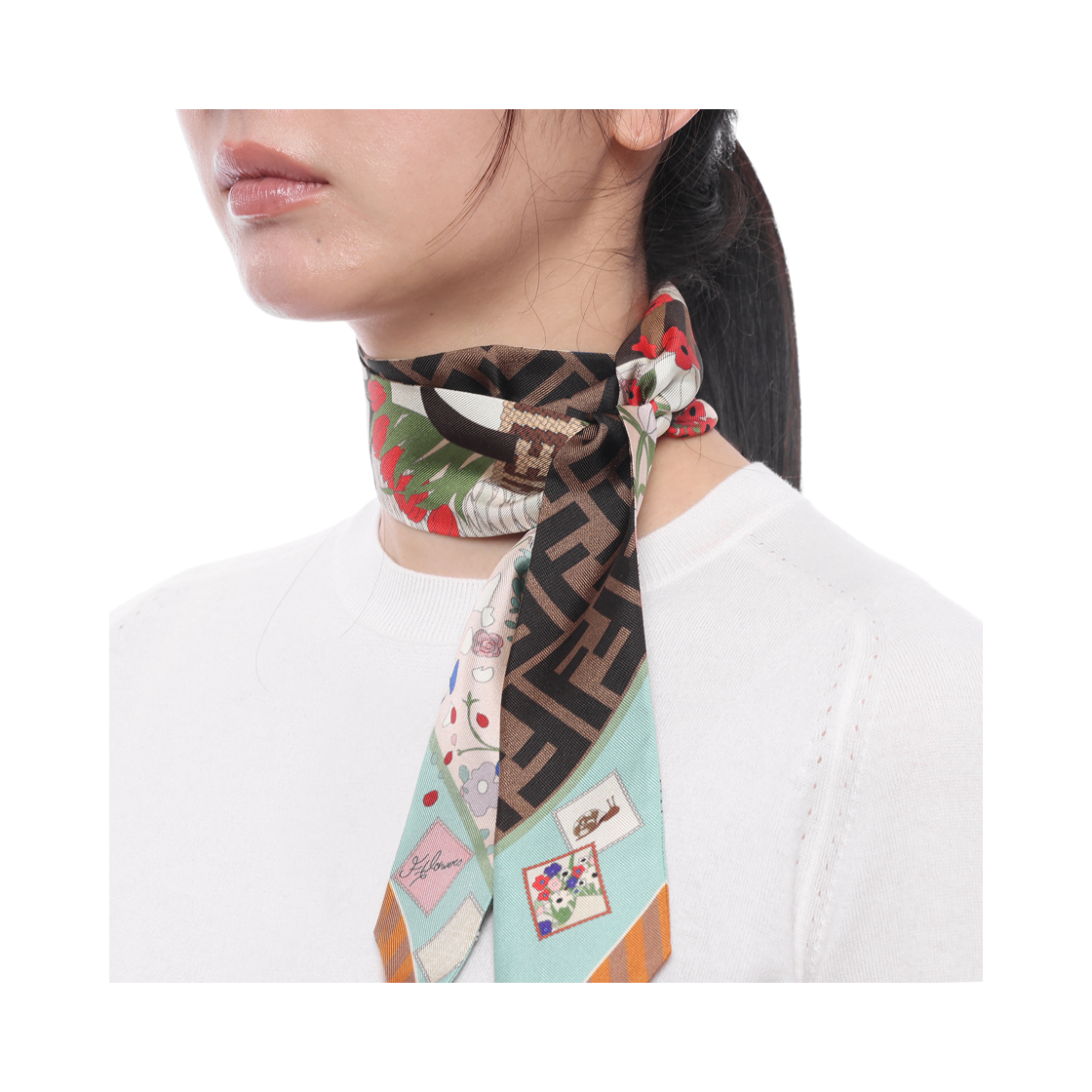 [25% 쿠폰] (W) 펜디 래피 실크 스카프 그린([25% 쿠폰] (W) Fendi Wrappy Silk Scarf Green) - 5