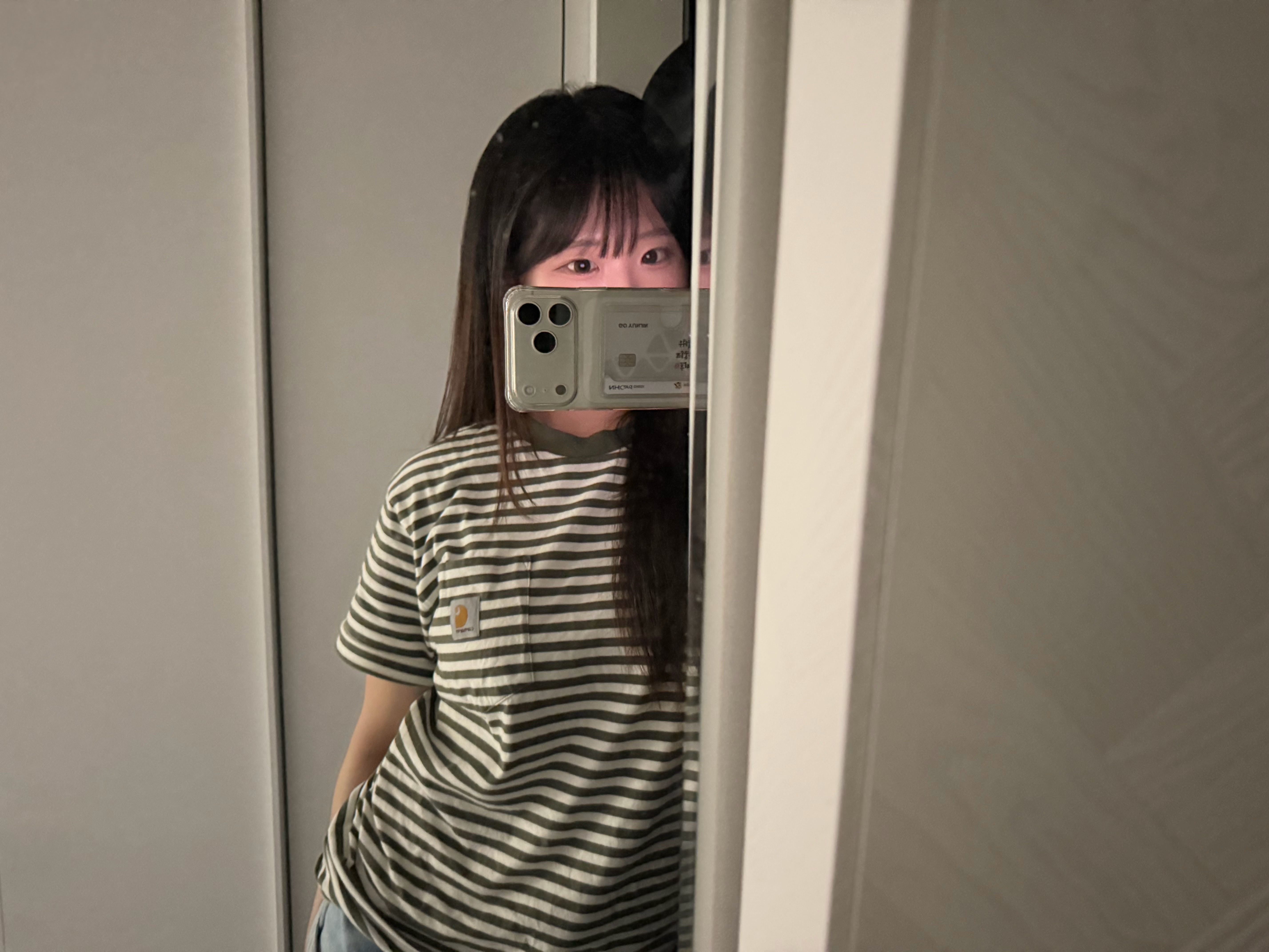 Carhartt WIP S/S Ezra Pocket T-Shirt Ezra Stripe Leaf Wax 착용 스타일