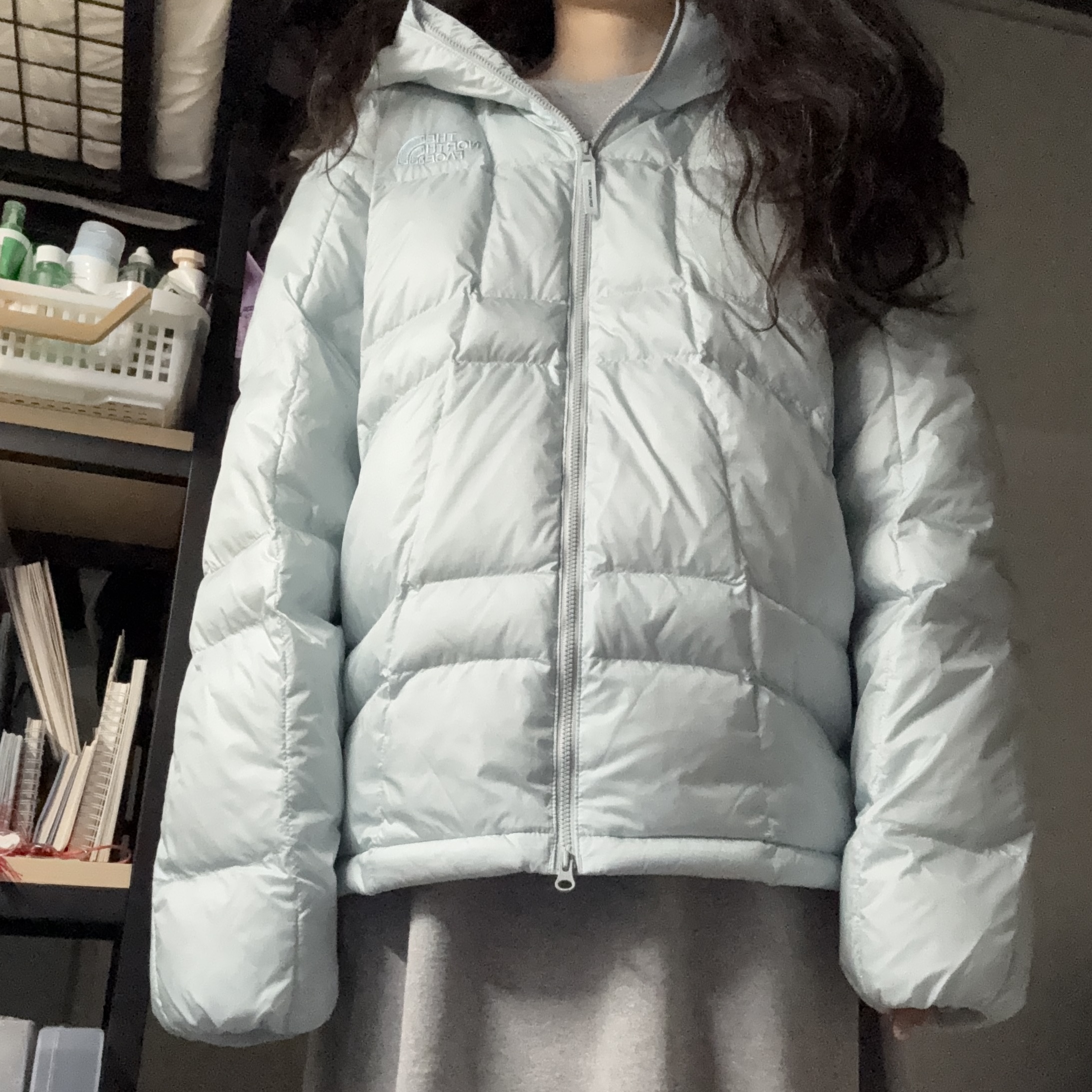 The North Face Wave LT On Jacket Light Blue 착용 스타일