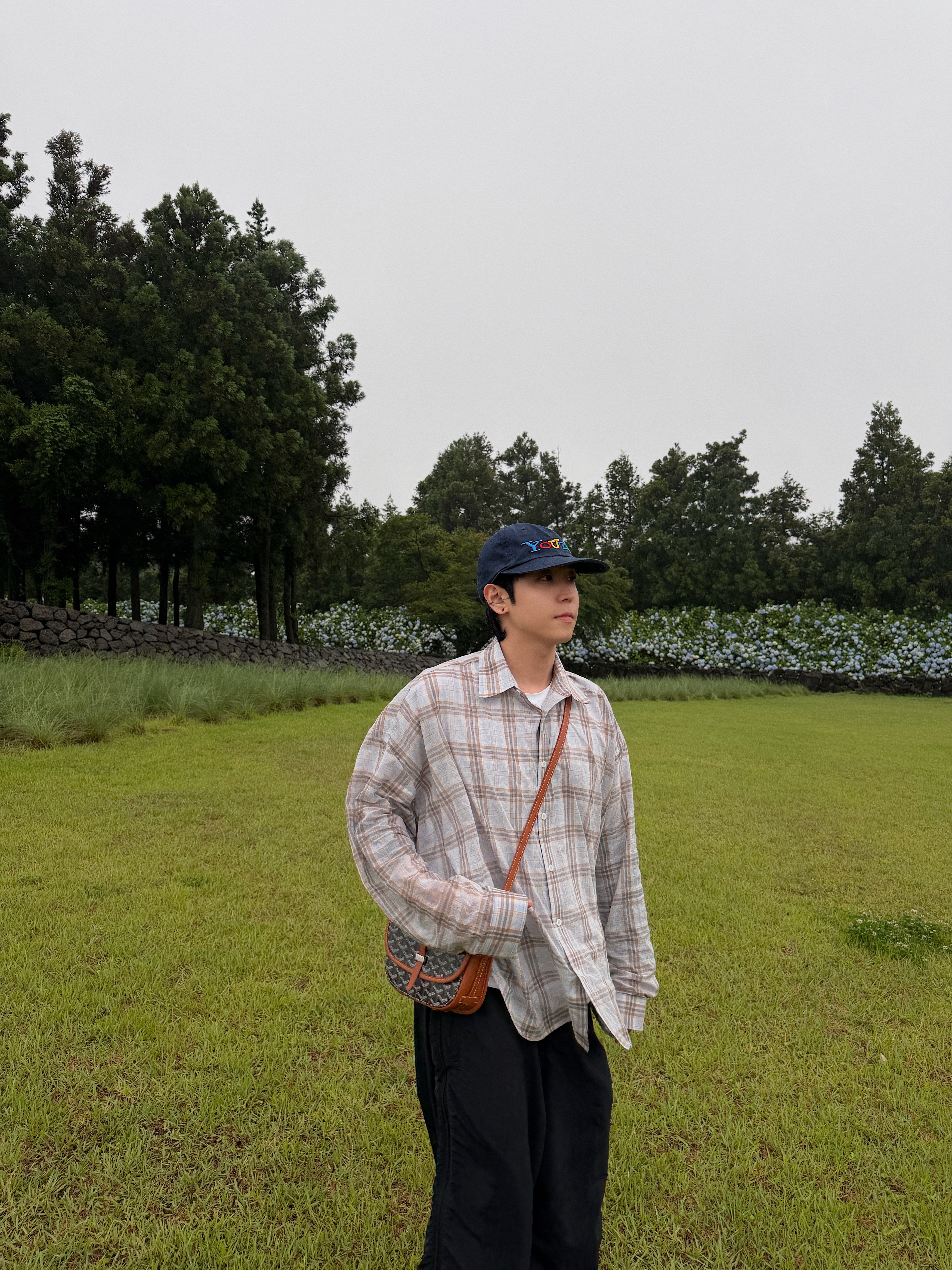 ANNOT YOUTH Long Bill Washing Cap Navy, Nonnod Flexible Sheer Check Shirt Ash Gray 착용 스타일 - 2