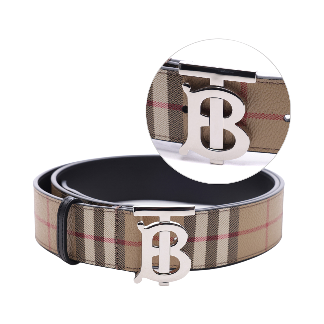 [25% 쿠폰] 버버리 체크 리버시블 와이드 TB 벨트 아카이브 베이지 실버([25% 쿠폰] Burberry Check Reversible Wide TB Belt Archive Beige Silver) - 2