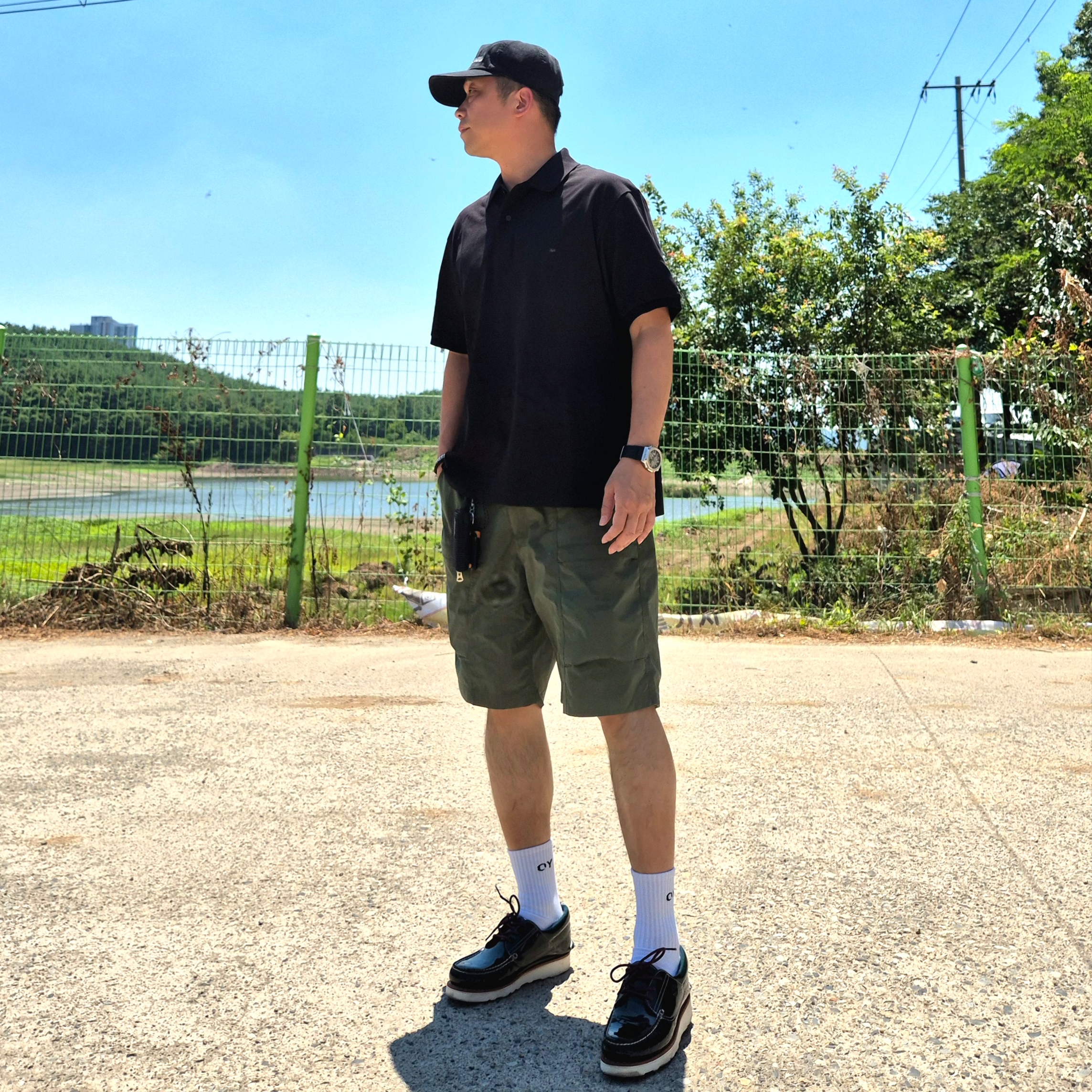 KASINA x Timberland 3 Eye Wedge Vibram Dark Green, Porter Drawing Coin Key Case Black 착용 스타일 - 2