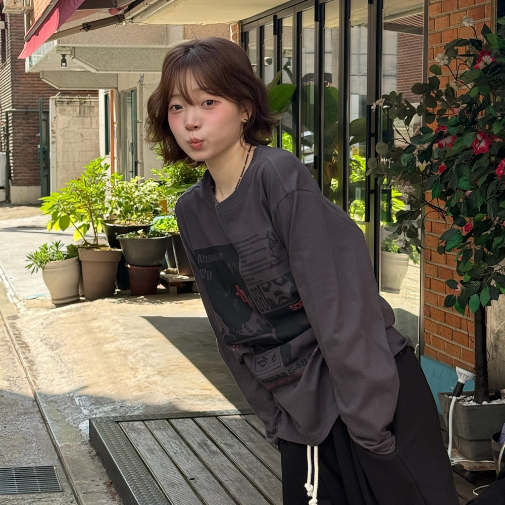 아모우 12 그램 롱슬리브 차콜 그레이(AMOU 12 gram Long Sleeve Chacoal Gray) - 4