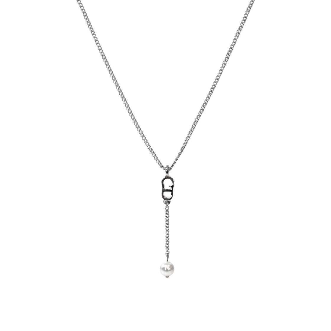 ITDNM57SOB57 Dior Pearl Drop Vertical CD Silver Necklace A-B62758
